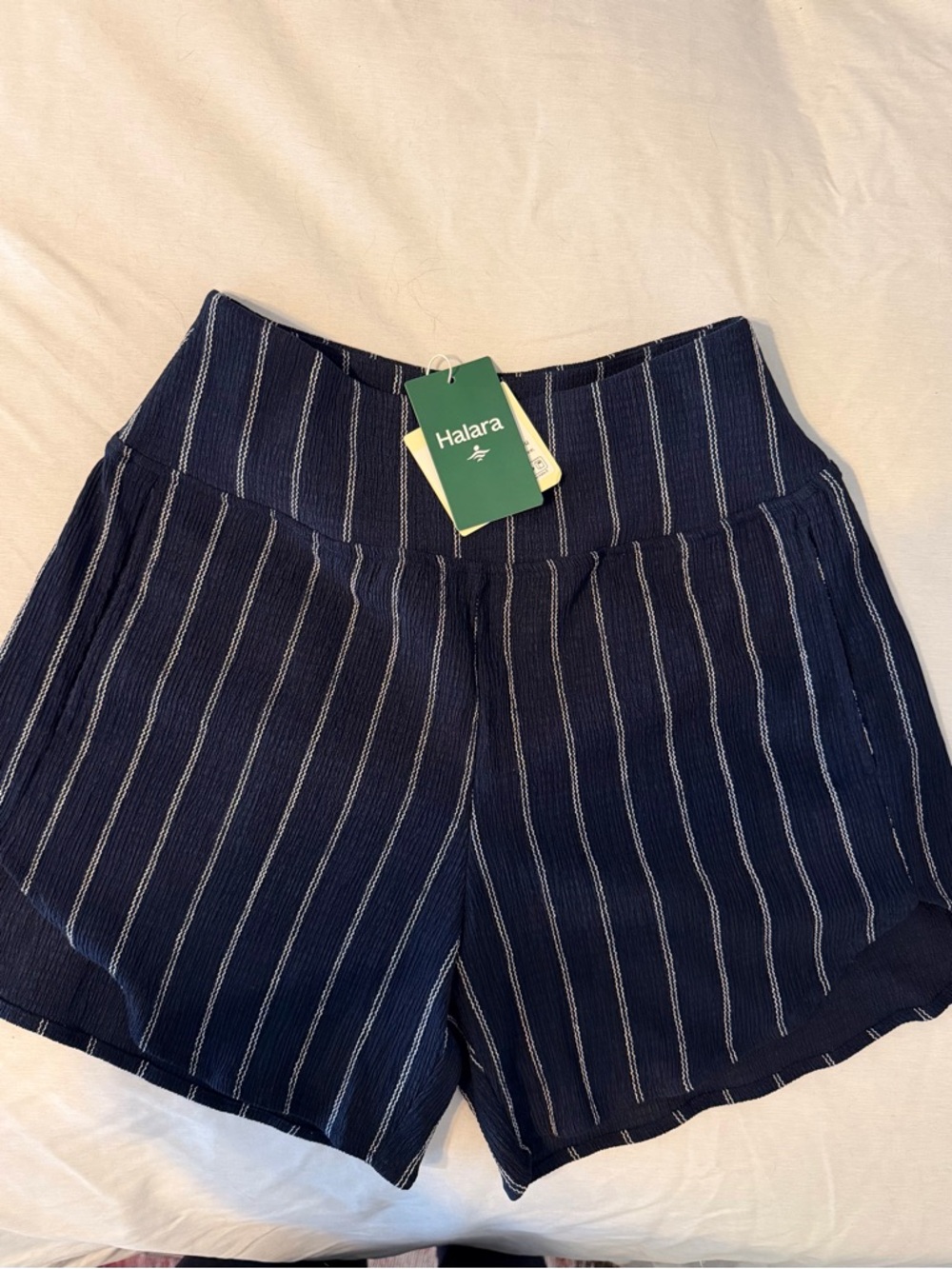 HALARA Navy Pinstripe High-Waist Lounge Shorts